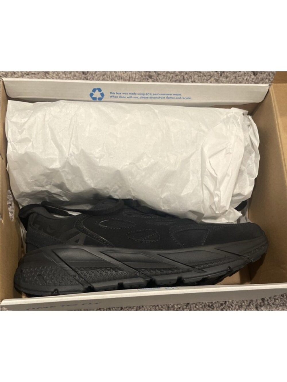 Hoka One U Clifton L Suede Men’s 8.5 Women’s 9.5 Black Running Shoes New In Box